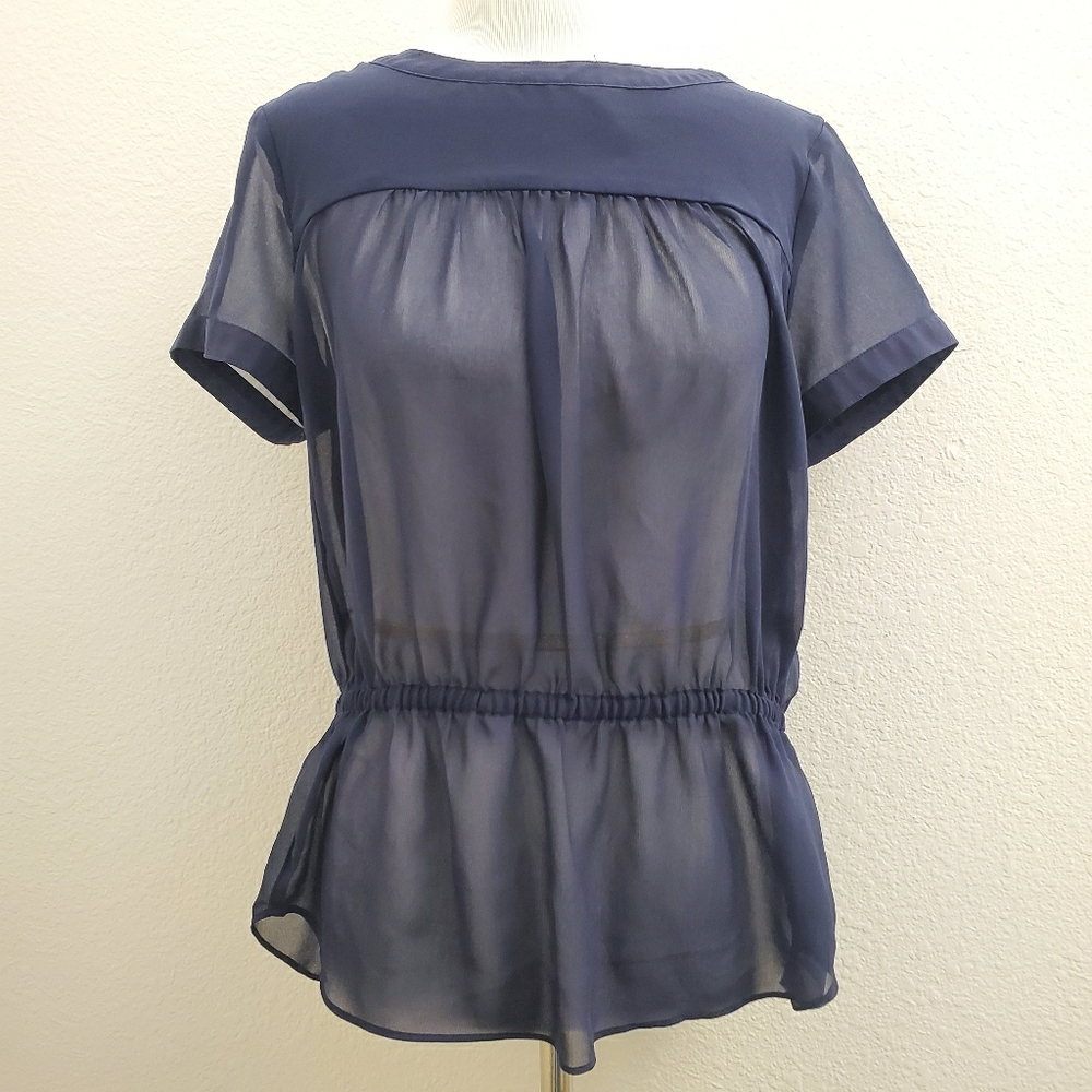 Gap Factory Blue Sheer Chiffon Peplum Top T71